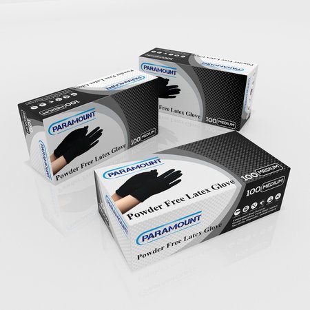 Paramount Paramount100L, Latex Disposable Gloves, 6 mil Palm, Latex, Powder-Free, M, 1 PK, Black M